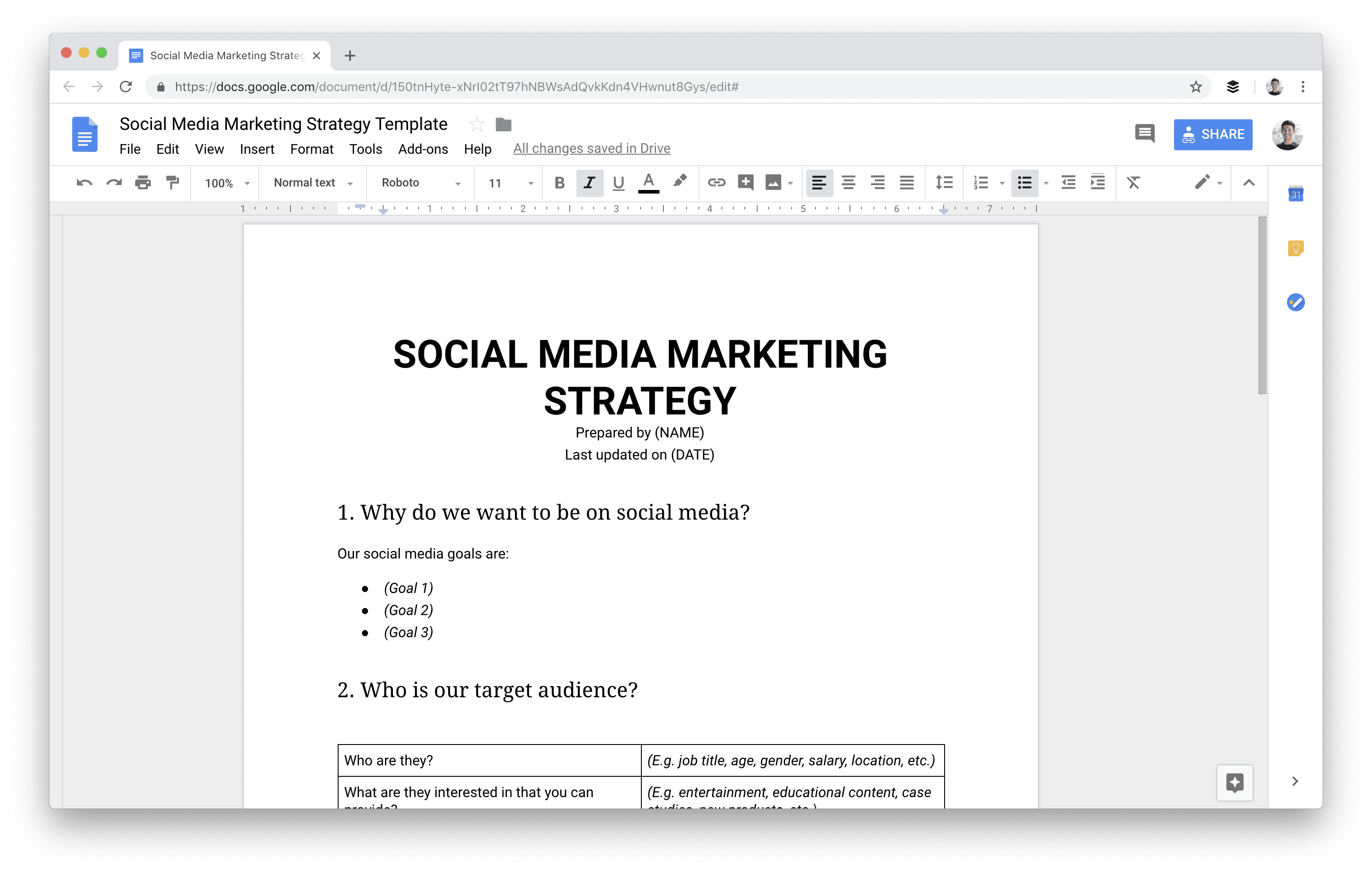 Social media marketing strategy template